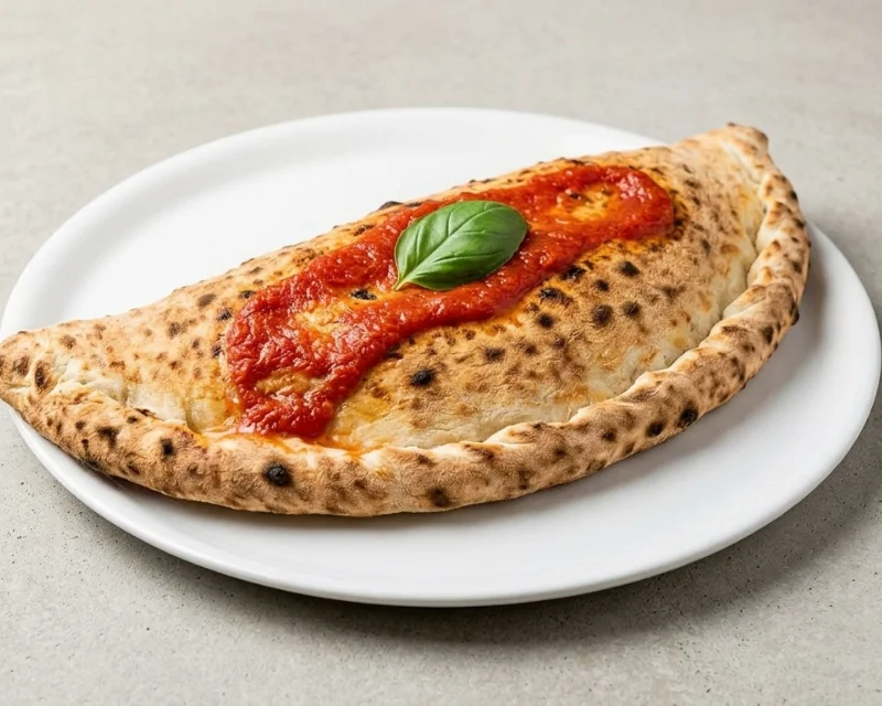Calzone ripieno napolitain doré et fermé, farci de ricotta et de salami